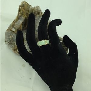 14K Gold Green Jade Ring 8.25